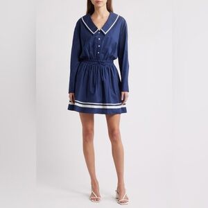 Charles Henry Navy Blue Long Sleeve Dress